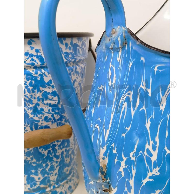 SECCHIELLO +VERSATOIO METALLO SMALTATO STRIAT AZZURRO | Mercatino dell'Usato Roma re di roma 2