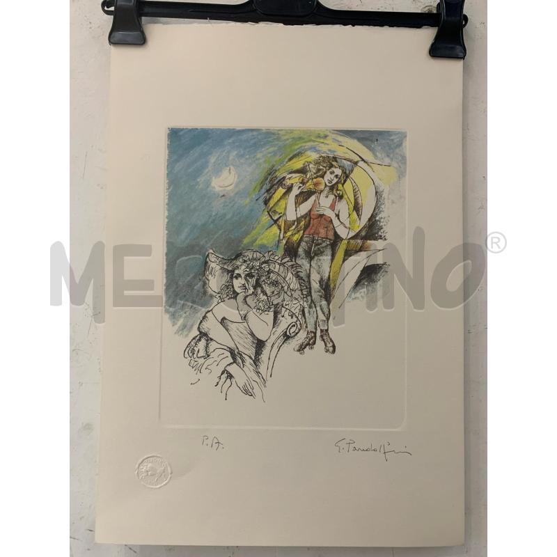 SERIGRAFIA RITOCCATA A MANO DONNA VIOLINO PATTINI  | Mercatino dell'Usato Roma re di roma 1