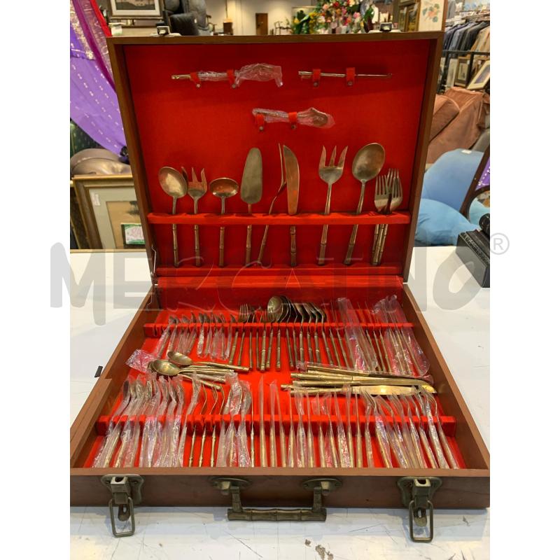 SETA POSATE OTTONE MANICO BAMBOO SCATOLA INTERNO ROSSO  | Mercatino dell'Usato Roma re di roma 1