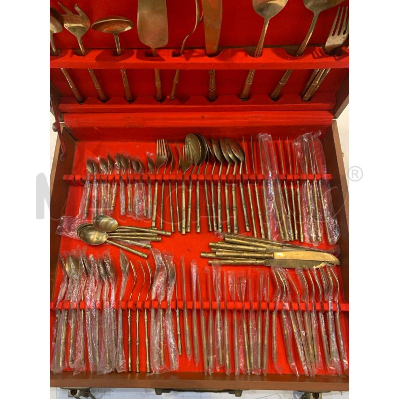 SETA POSATE OTTONE MANICO BAMBOO SCATOLA INTERNO ROSSO  | Mercatino dell'Usato Roma re di roma 3