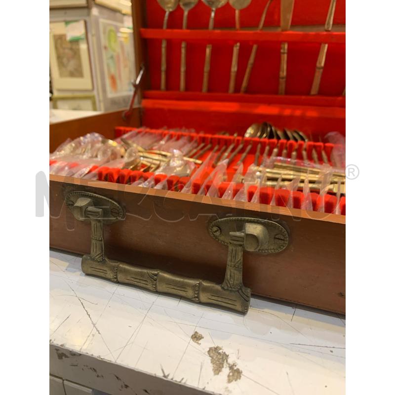 SETA POSATE OTTONE MANICO BAMBOO SCATOLA INTERNO ROSSO  | Mercatino dell'Usato Roma re di roma 4