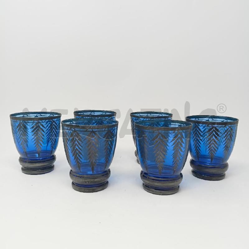 SET BICCHIERI BLU DEC FOGLIE BORDO SILVER BASE  | Mercatino dell'Usato Roma re di roma 1