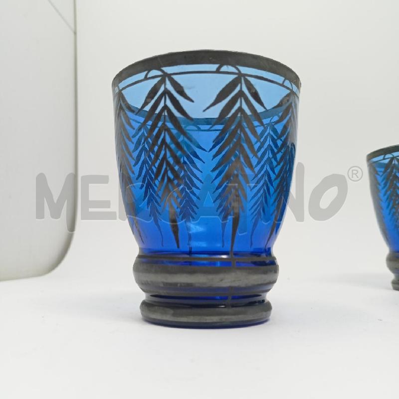SET BICCHIERI BLU DEC FOGLIE BORDO SILVER BASE  | Mercatino dell'Usato Roma re di roma 2