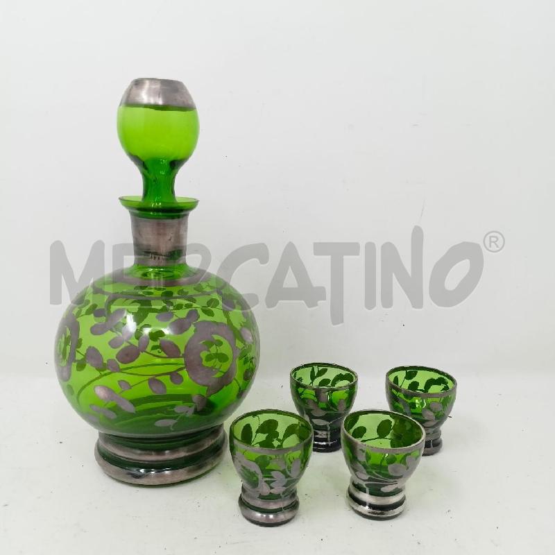 SET DA ROSOLIO BOTT+ BICCH VETRO VERDE FIORI SILVER | Mercatino dell'Usato Roma re di roma 1