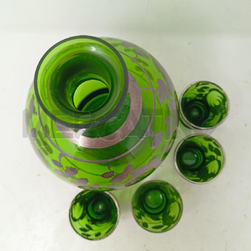 SET DA ROSOLIO BOTT+ BICCH VETRO VERDE FIORI SILVER | Mercatino dell'Usato Roma re di roma 2