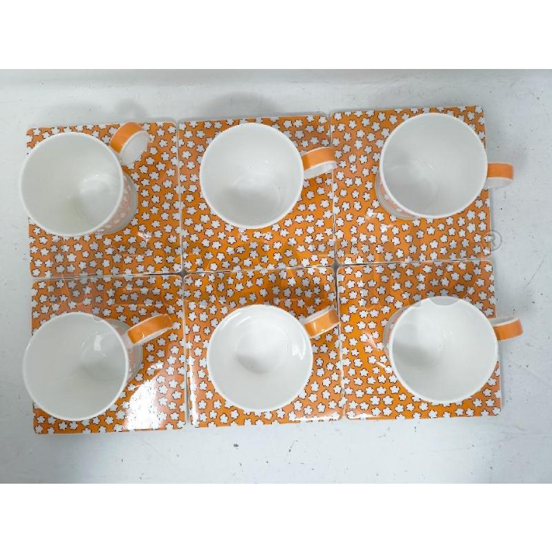 SET TAZZINE DA CAFFÈ PIATTINO QUADRATO FONDO ARANCIONE NUVOLE BIANCHE FRESHNESS ORANGE ROYAL FINE PO | Mercatino dell'Usato Roma re di roma 4