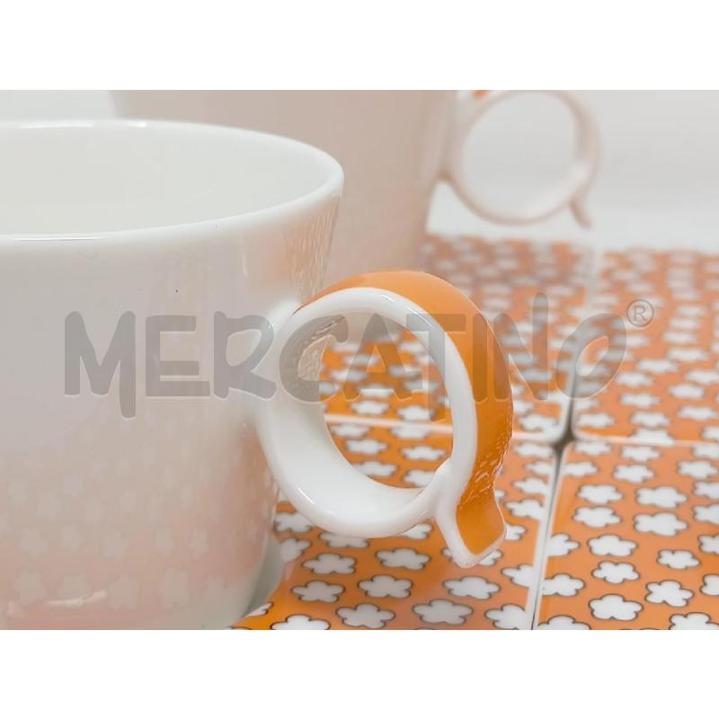 SET TAZZINE DA CAFFÈ PIATTINO QUADRATO FONDO ARANCIONE NUVOLE BIANCHE FRESHNESS ORANGE ROYAL FINE PO | Mercatino dell'Usato Roma re di roma 5