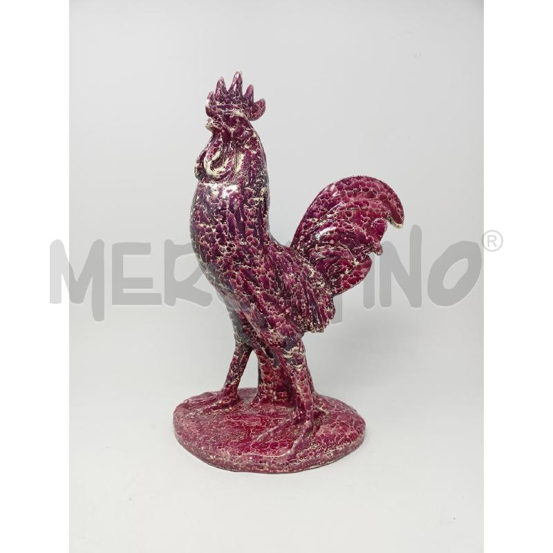 STATUA GALLO CERAMICA FUCSIA VIOLA LEONARDO | Mercatino dell'Usato Roma re di roma 1