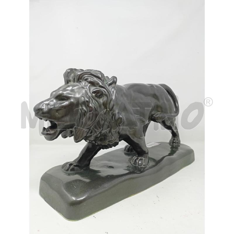 STATUA LEONE CERAMICA NERA BASE RETTANGOLARE EFFETTO BRONZO  | Mercatino dell'Usato Roma re di roma 1