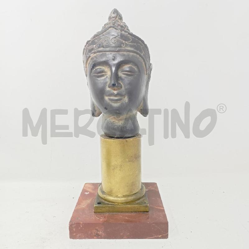STATUA TESTA BUDDHA STELO BRONZO BASE MARMO ROSSO  | Mercatino dell'Usato Roma re di roma 1