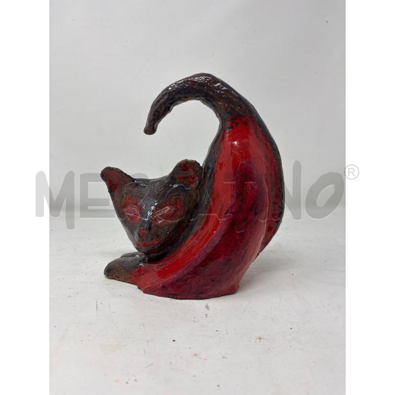STATUETTA GATTINO COCCIO SMALTATO ROSSO  | Mercatino dell'Usato Roma re di roma 1