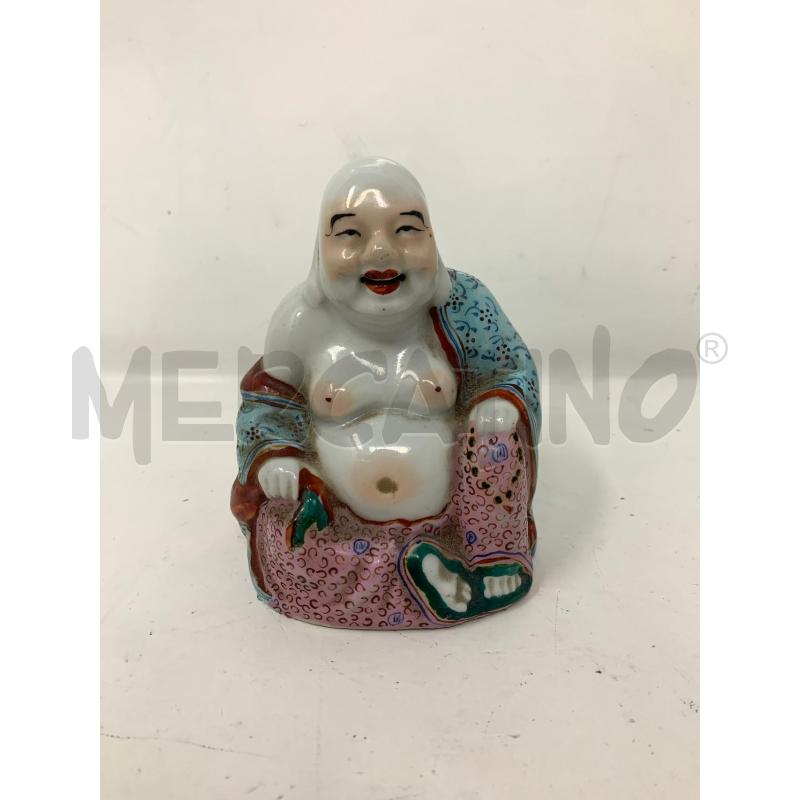 STATUETTA PORCELLANA BUDDHA SEDUTO MANTELLO TURCHESE ROSA DEC FLOREALE | Mercatino dell'Usato Roma re di roma 1
