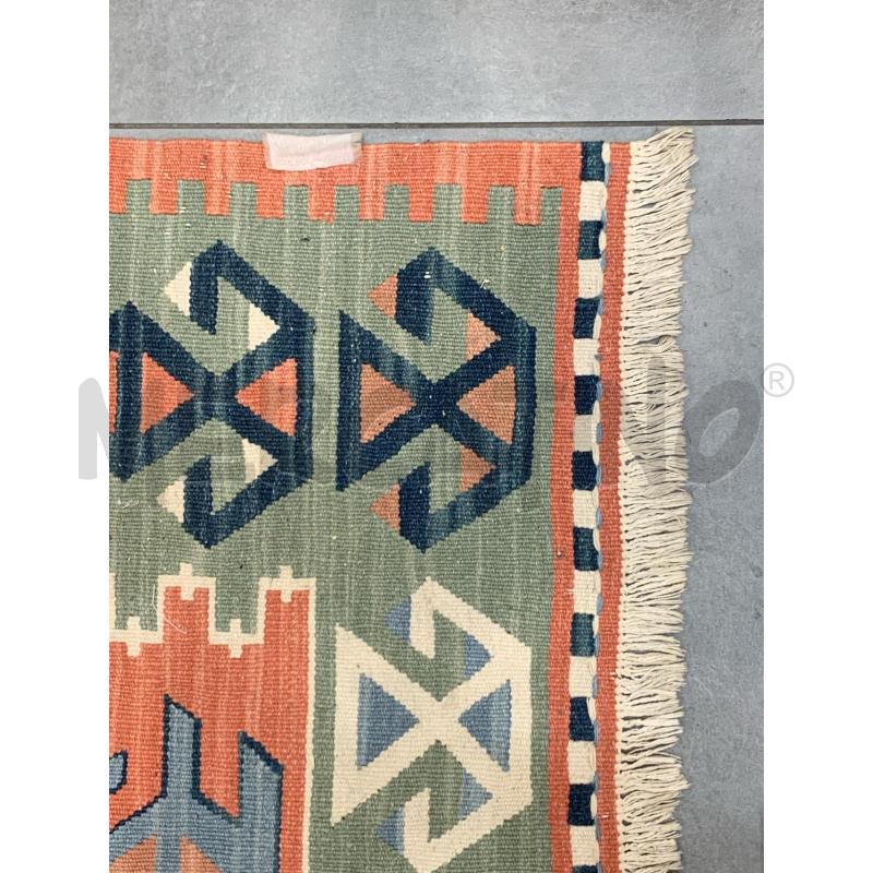 TAPPETO KILIM ARANCIONE AZZURRO GIALLO ESAGONI  | Mercatino dell'Usato Roma re di roma 2