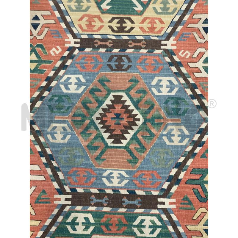 TAPPETO KILIM ARANCIONE AZZURRO GIALLO ESAGONI  | Mercatino dell'Usato Roma re di roma 3
