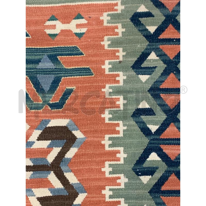 TAPPETO KILIM ARANCIONE AZZURRO GIALLO ESAGONI  | Mercatino dell'Usato Roma re di roma 4