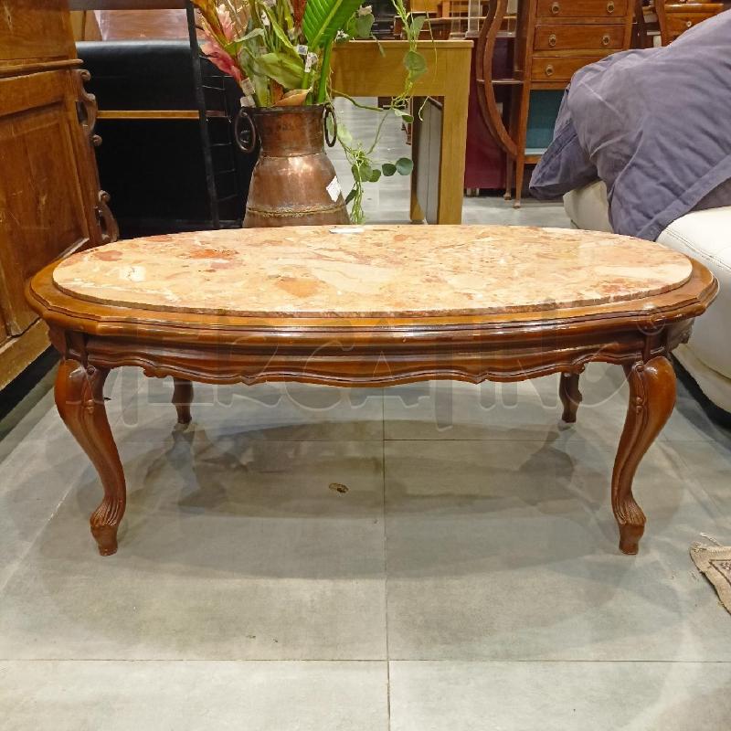 TAVOLINO BASSO OVAL PIANO MARMO ROSA SALMONE STRUTT LEGNO | Mercatino dell'Usato Roma re di roma 1