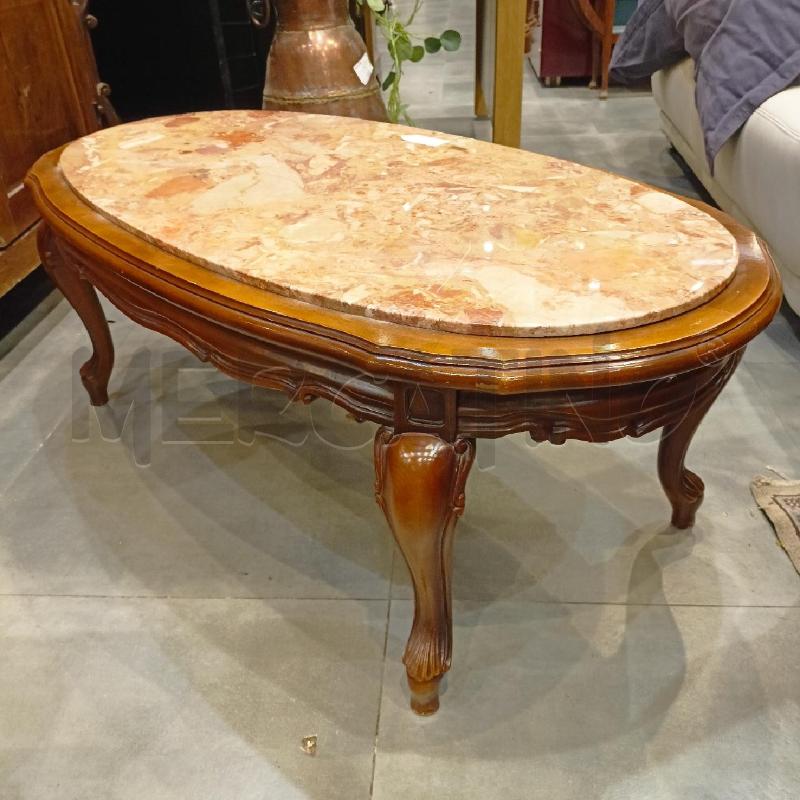 TAVOLINO BASSO OVAL PIANO MARMO ROSA SALMONE STRUTT LEGNO | Mercatino dell'Usato Roma re di roma 2