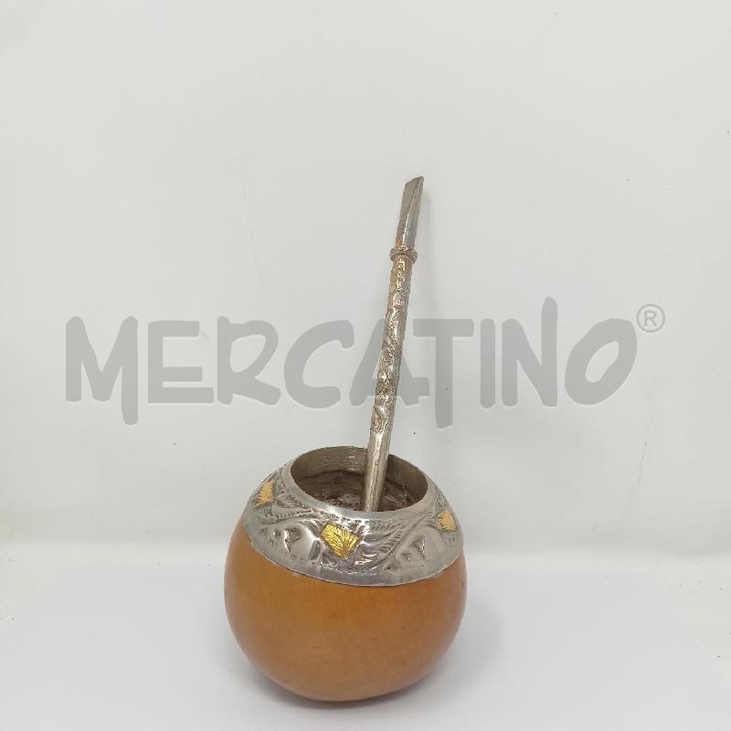 TAZZA PER MATE LEGNO BORDO SILVER DETT ORO CANNUCCIA | Mercatino dell'Usato Roma re di roma 1