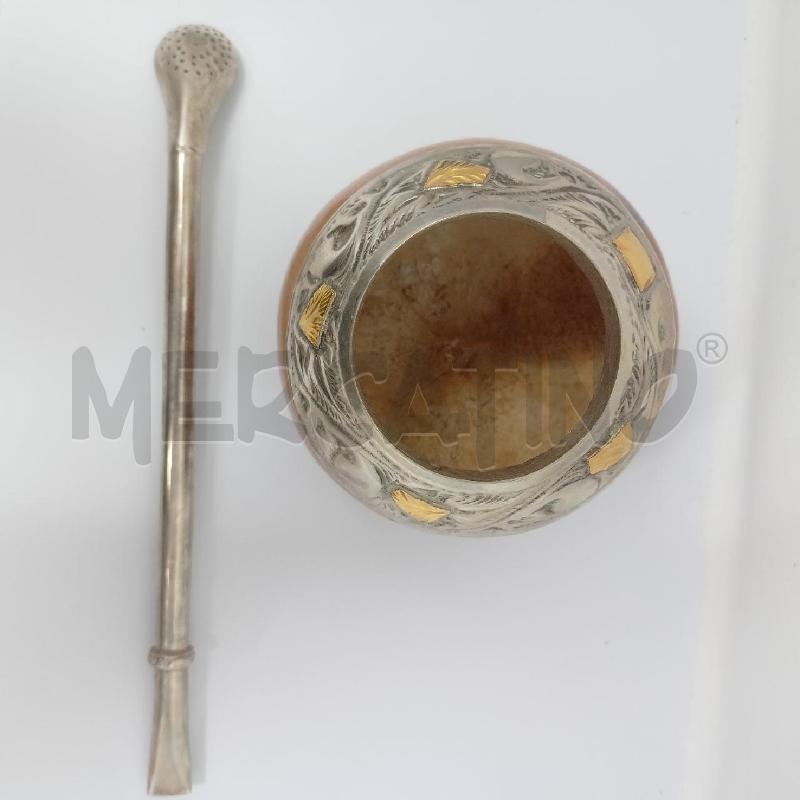 TAZZA PER MATE LEGNO BORDO SILVER DETT ORO CANNUCCIA | Mercatino dell'Usato Roma re di roma 3