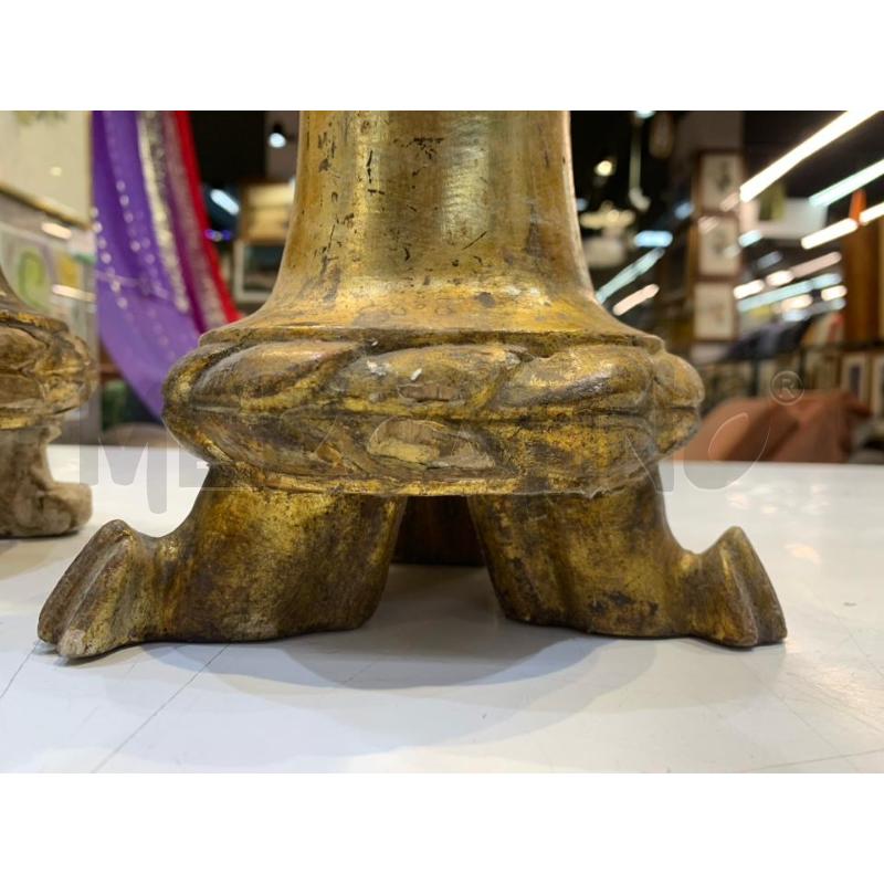 TORCIERI COPPIA LEGNO DORATO 3PIEDI EPOCA STELO FOGLIE  | Mercatino dell'Usato Roma re di roma 4