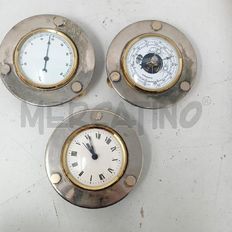 TRIS OROLOGIO BAROMETRO TERMOMETRO METALLO TONDI 3 PIEDINI OTTONE  | Mercatino dell'Usato Roma re di roma 1