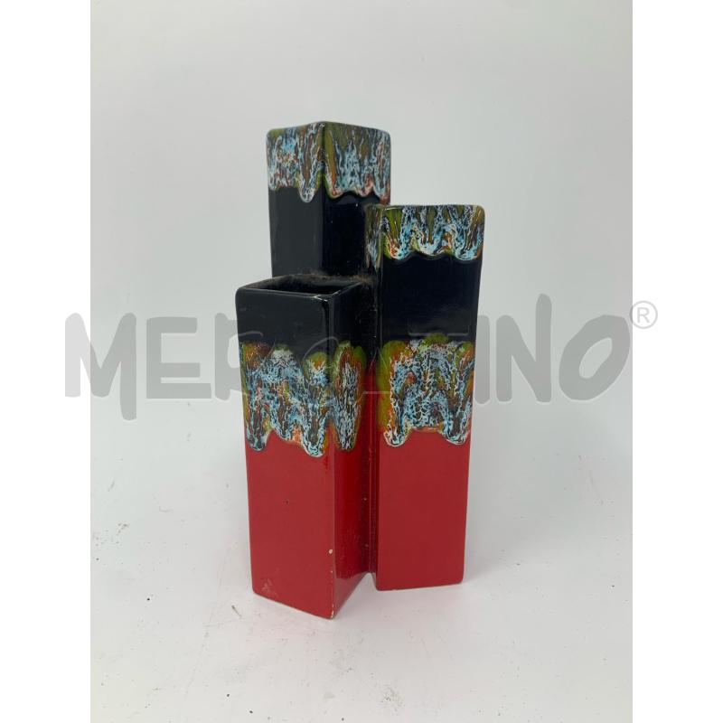 VASETTO 3 CUBI CERAMICA '60 ROSSO NERO STRIATO  | Mercatino dell'Usato Roma re di roma 1