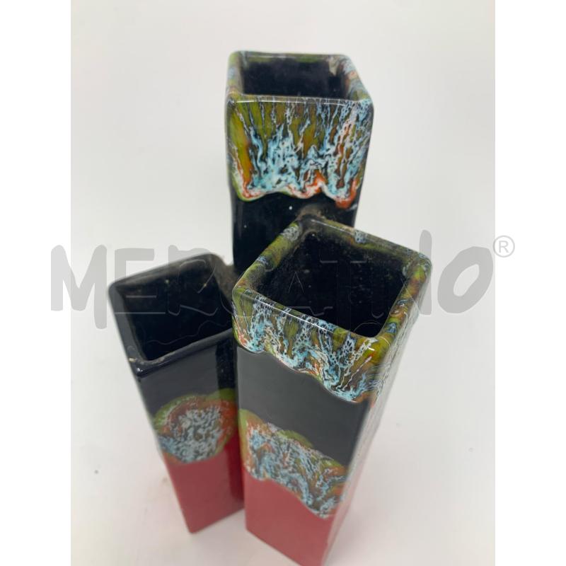 VASETTO 3 CUBI CERAMICA '60 ROSSO NERO STRIATO  | Mercatino dell'Usato Roma re di roma 2
