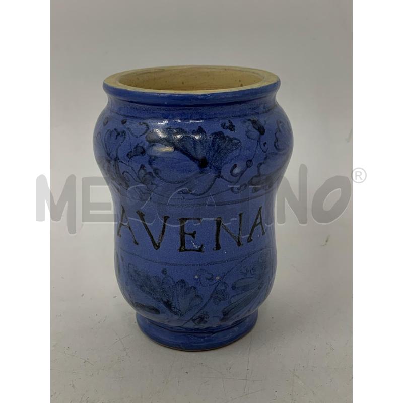 VASETTO ALBARELLO CERAMICA AVENA FONDO BLU FOGLIE | Mercatino dell'Usato Roma re di roma 1
