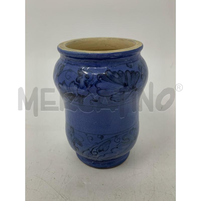 VASETTO ALBARELLO CERAMICA AVENA FONDO BLU FOGLIE | Mercatino dell'Usato Roma re di roma 5