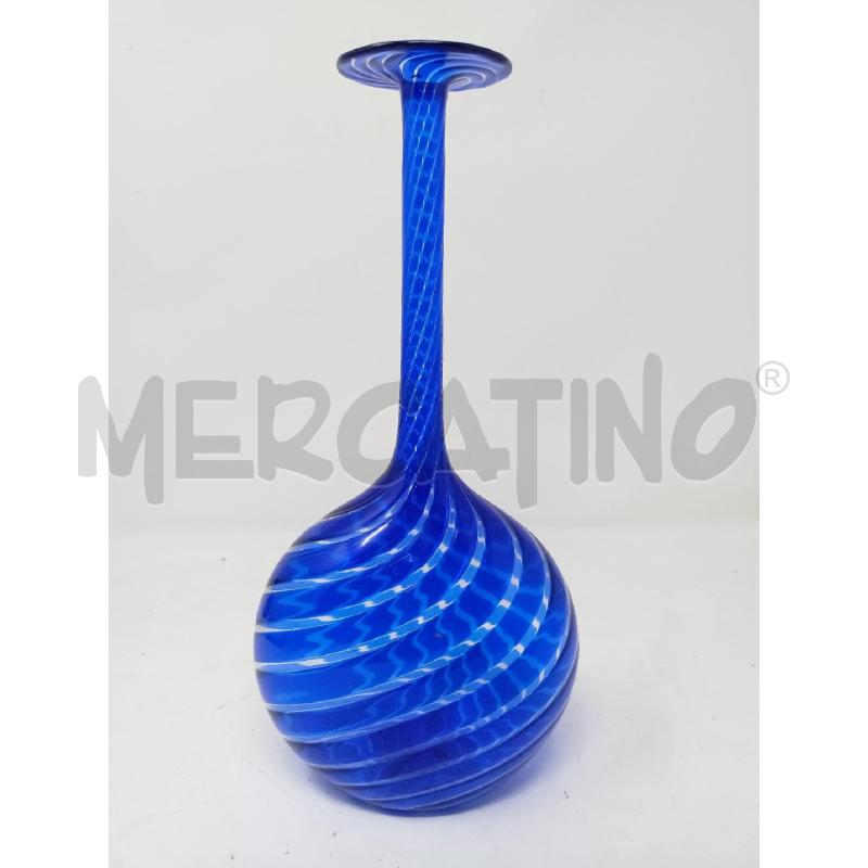 VASETTO VETRO BLU A FASCI TRASPARENTE SPIRALI COLLO STRETTO | Mercatino dell'Usato Roma re di roma 1