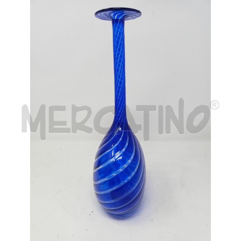 VASETTO VETRO BLU A FASCI TRASPARENTE SPIRALI COLLO STRETTO | Mercatino dell'Usato Roma re di roma 4