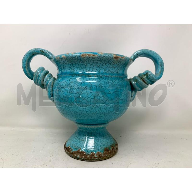VASO CERAMICA COPPA SMALTO AZZURRO 2 MANICI NODO | Mercatino dell'Usato Roma re di roma 1