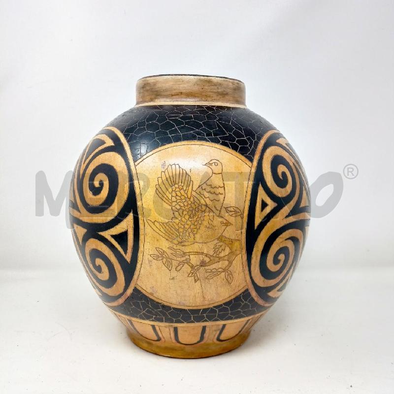 VASO CERAMICA DEC GEOMETRICO MARRONE NERO  UCCELLINI RAMO | Mercatino dell'Usato Roma re di roma 1