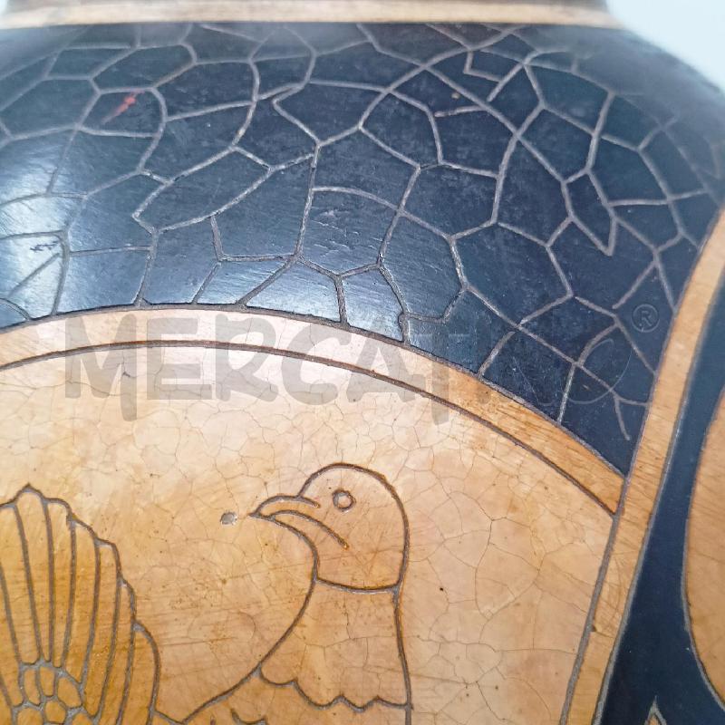 VASO CERAMICA DEC GEOMETRICO MARRONE NERO  UCCELLINI RAMO | Mercatino dell'Usato Roma re di roma 3