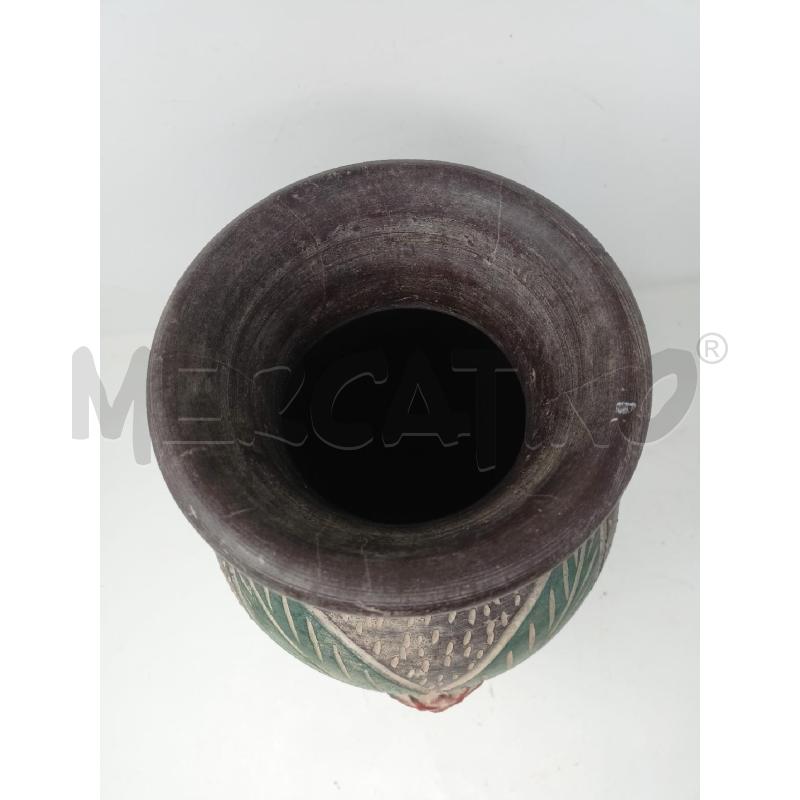 VASO CERAMICA MARRONNE DEC FIORE ROSSO RILIEVO 4 FOGLIE VERDE  | Mercatino dell'Usato Roma re di roma 3