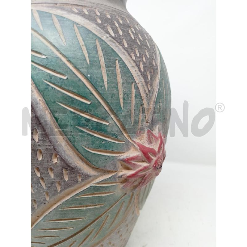 VASO CERAMICA MARRONNE DEC FIORE ROSSO RILIEVO 4 FOGLIE VERDE  | Mercatino dell'Usato Roma re di roma 4