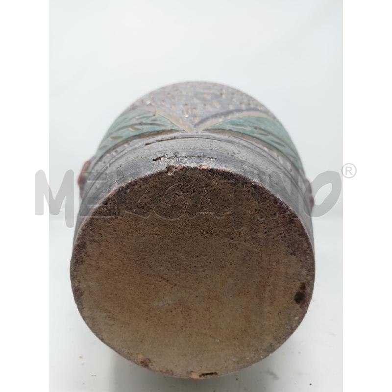 VASO CERAMICA MARRONNE DEC FIORE ROSSO RILIEVO 4 FOGLIE VERDE  | Mercatino dell'Usato Roma re di roma 5