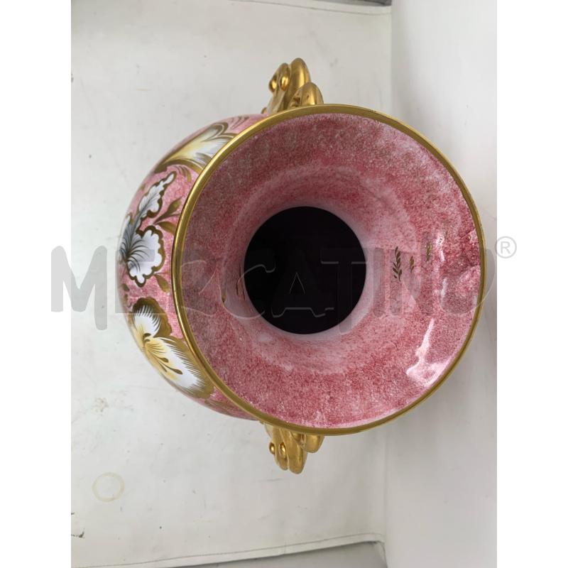 VASO CERAMICA ROSA BIASATO DORATO FIORI AZZURI RIGHE | Mercatino dell'Usato Roma re di roma 2