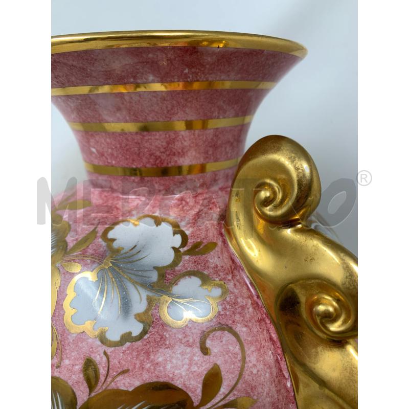 VASO CERAMICA ROSA BIASATO DORATO FIORI AZZURI RIGHE | Mercatino dell'Usato Roma re di roma 4