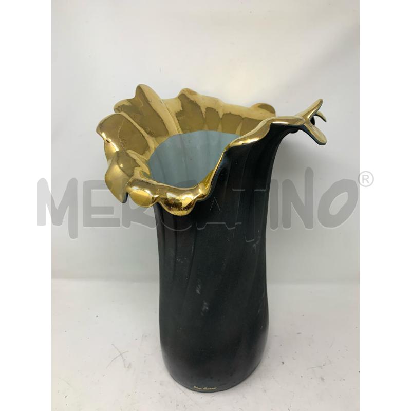 VASO CERAMICA SAN MARCO CONICO NERO BOCCA DORATA  | Mercatino dell'Usato Roma re di roma 1