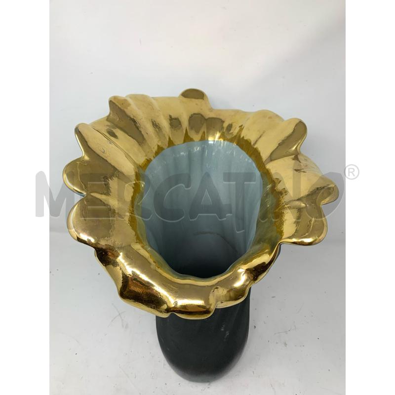 VASO CERAMICA SAN MARCO CONICO NERO BOCCA DORATA  | Mercatino dell'Usato Roma re di roma 2