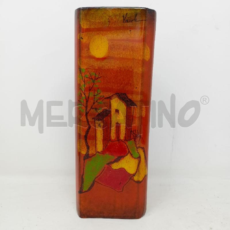 VASO CERAMICA  VARZOLI TRANGOLARE ARARANCIONE CASETTA | Mercatino dell'Usato Roma re di roma 1