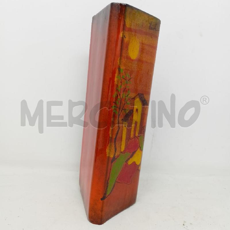 VASO CERAMICA  VARZOLI TRANGOLARE ARARANCIONE CASETTA | Mercatino dell'Usato Roma re di roma 2