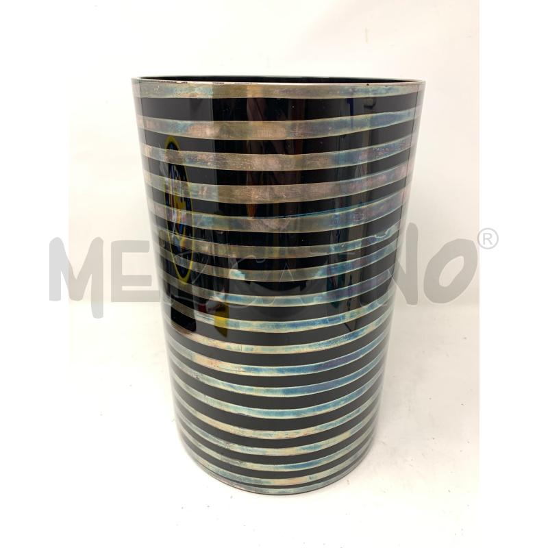 VASO CILINDRICO VETRO NERO SPIRALE SILVER A FASCE  | Mercatino dell'Usato Roma re di roma 1