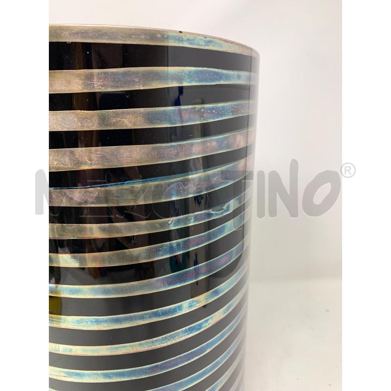VASO CILINDRICO VETRO NERO SPIRALE SILVER A FASCE  | Mercatino dell'Usato Roma re di roma 2