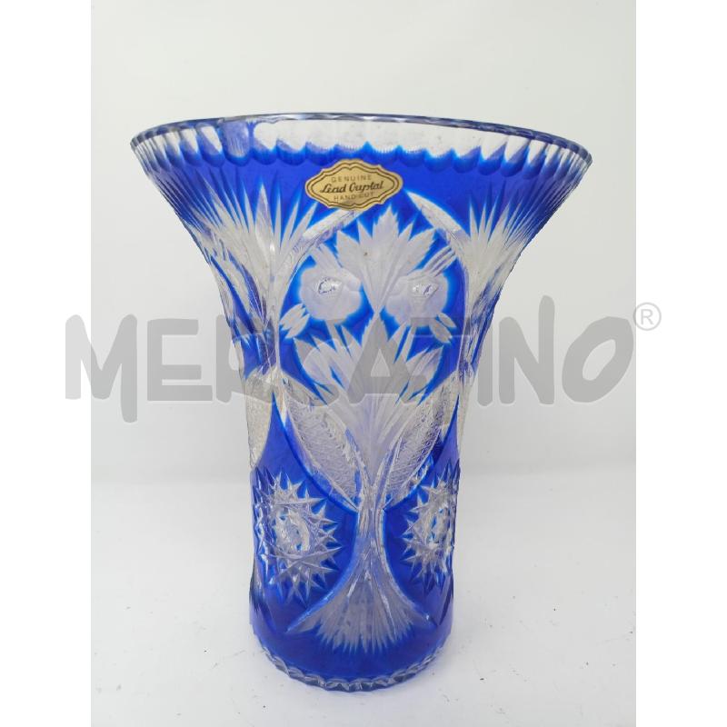 VASO CRISTALLO CONICO BLU DEC FOGLIE | Mercatino dell'Usato Roma re di roma 1