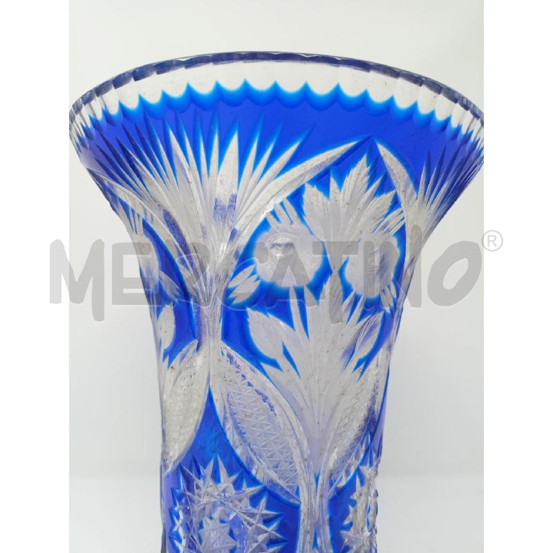 VASO CRISTALLO CONICO BLU DEC FOGLIE | Mercatino dell'Usato Roma re di roma 2