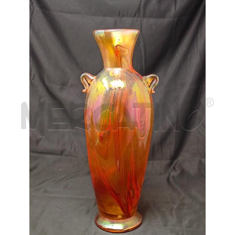 VASO MURANO VETRO IRIDESCENTE ARANCIO STRIATO 2 MANICI PICCOLI | Mercatino dell'Usato Roma re di roma 1