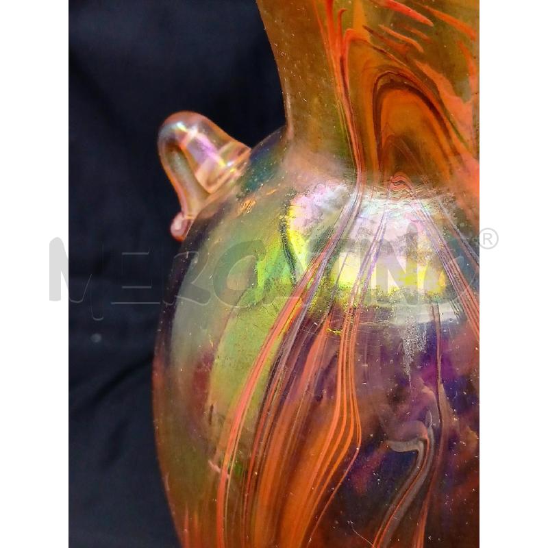 VASO MURANO VETRO IRIDESCENTE ARANCIO STRIATO 2 MANICI PICCOLI | Mercatino dell'Usato Roma re di roma 2
