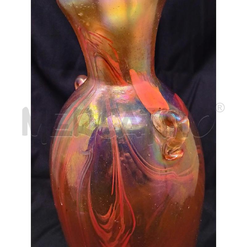 VASO MURANO VETRO IRIDESCENTE ARANCIO STRIATO 2 MANICI PICCOLI | Mercatino dell'Usato Roma re di roma 5